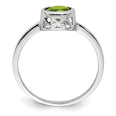 Sterling Silver Rhodium-plated Polished Peridot Round Ring